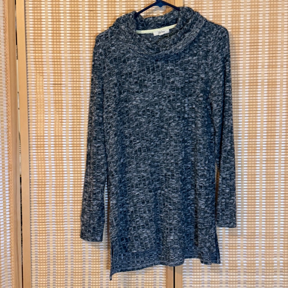Peyton Primrose Gray Space Dye Cowl Neck Tunic Sweater Womens Large Ribbed Knit